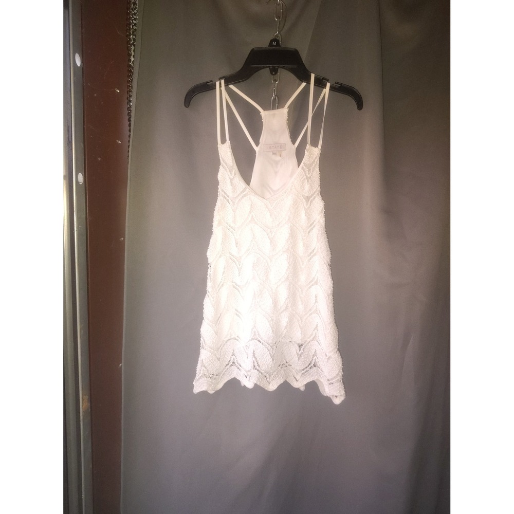 1.STATE Womens White Lace Racerback Camisole Tank Top Multi Strap XS